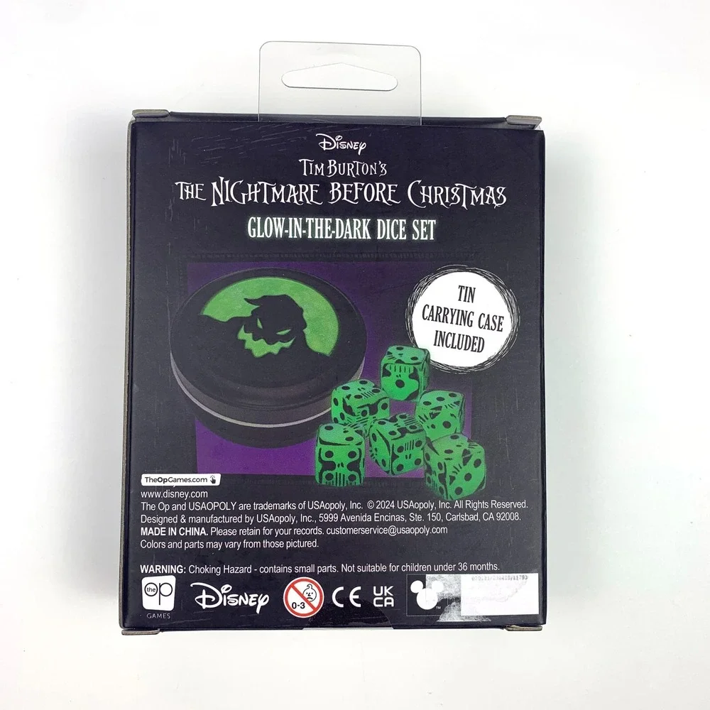 Nightmare Before Christmas Glow In the Dark Dice Set Tin Carrying Case Incl READ